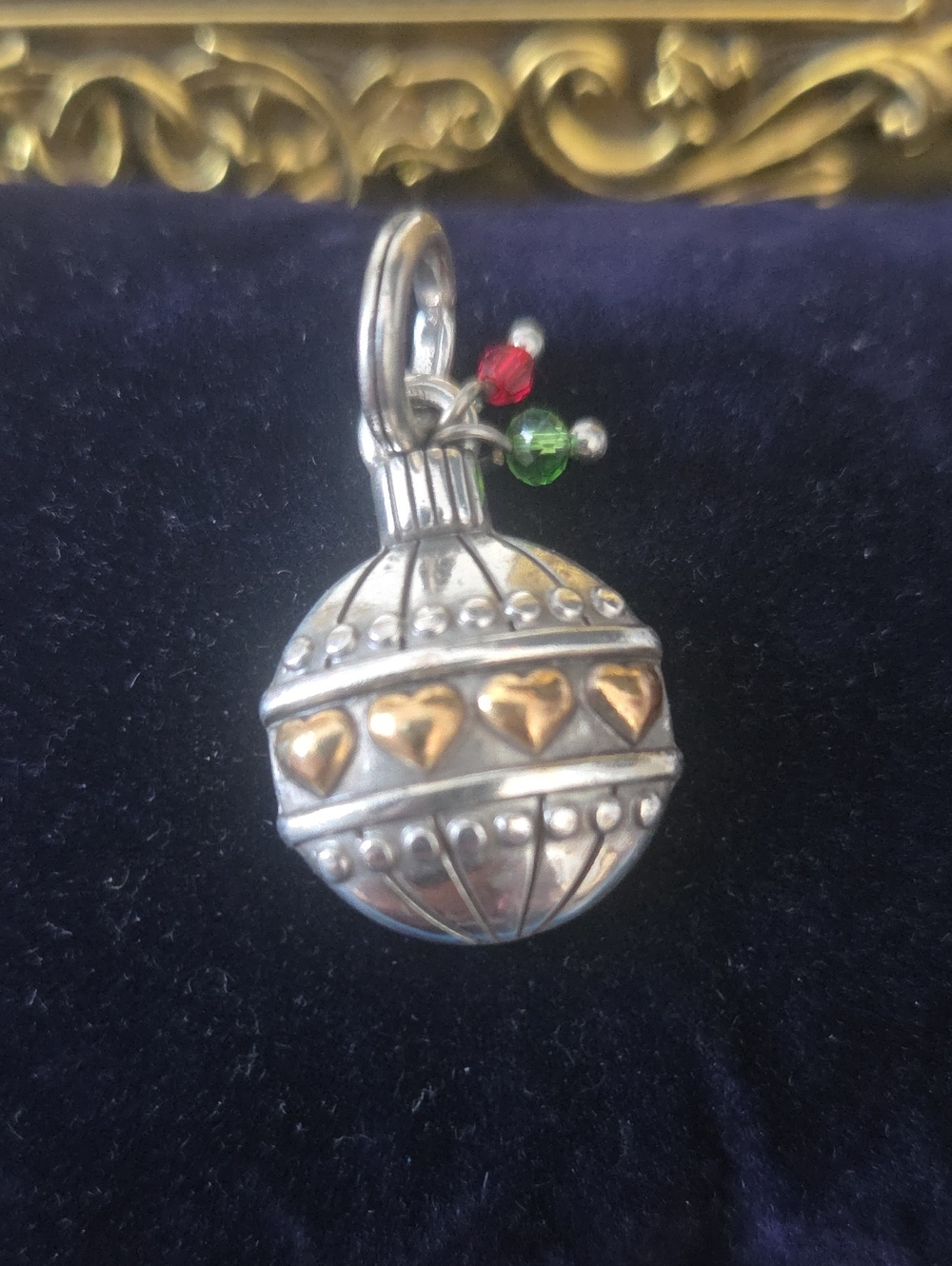 BRIGHTON Silver Christmas Ornament Charm/ Pendant with Red & Green Accent Beads
